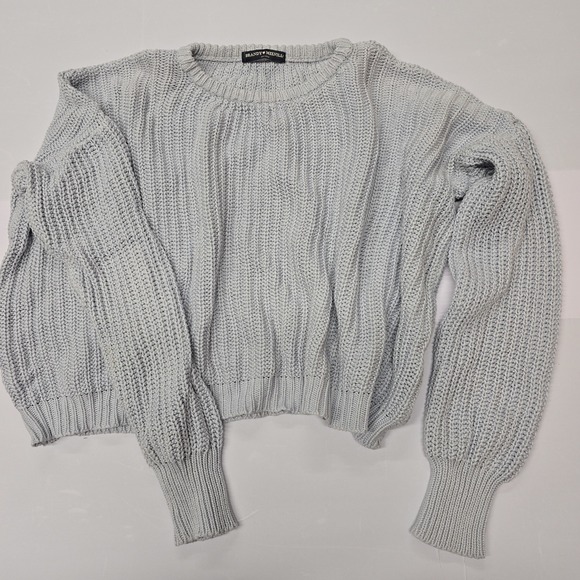 Brandy Melville Sweaters - Brandy Melville Light Blue Knit Sweater One Size Cropped Puff Sleeve‎